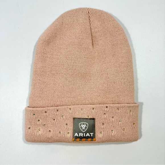 Ariat Accessories - Ariat Blush Pink Knit Beanie with Metallic Gold Rhinestone Crystal Accents